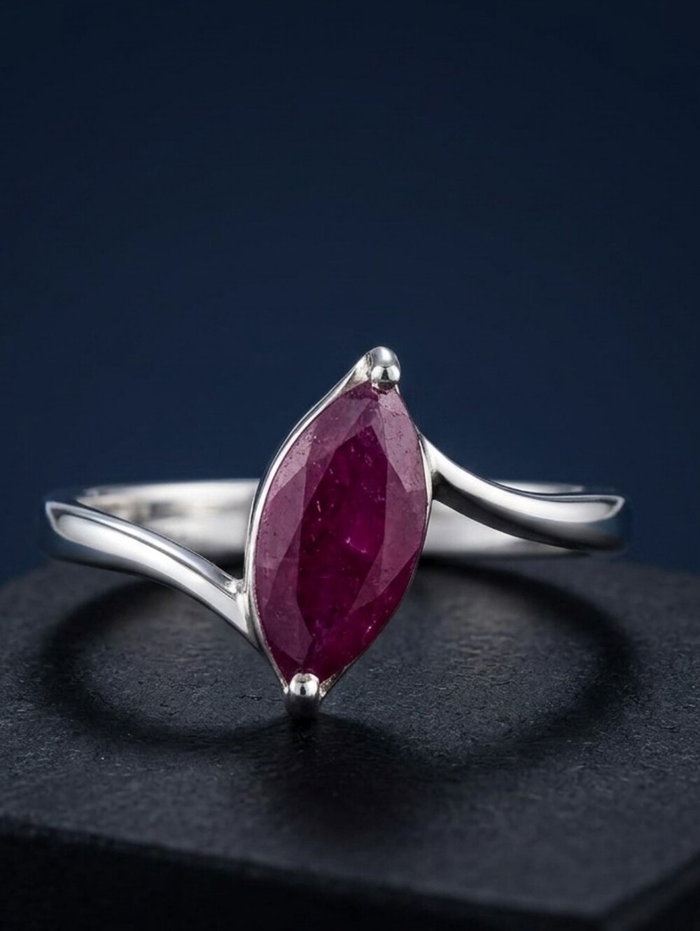 1.00 ct Ruby Sterling Silver Marquise Ring Women size 7
